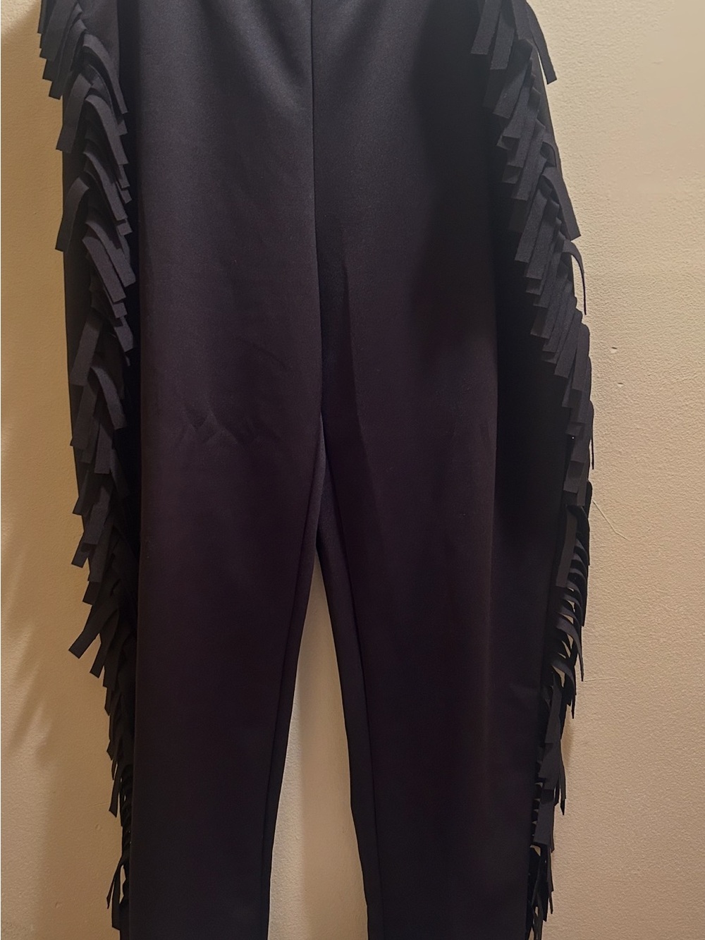 Rainbow Black Skinny Pants with Fringe Side Detail